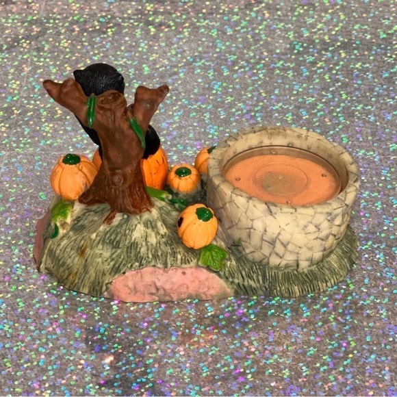 Vintage Halloween Spooky Black Cat Pumpkin Tree Candle Holder Decor 3" X 4.5" - Picture 6 of 8